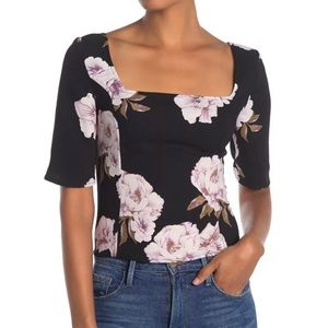 Free Press Square Neck Black Floral Top Med